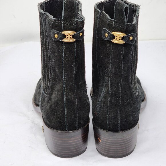 Sam Edelman Size 8.5 Bronson Black Suede Chelsea Boots Stacked Block Heel - Picture 6 of 10